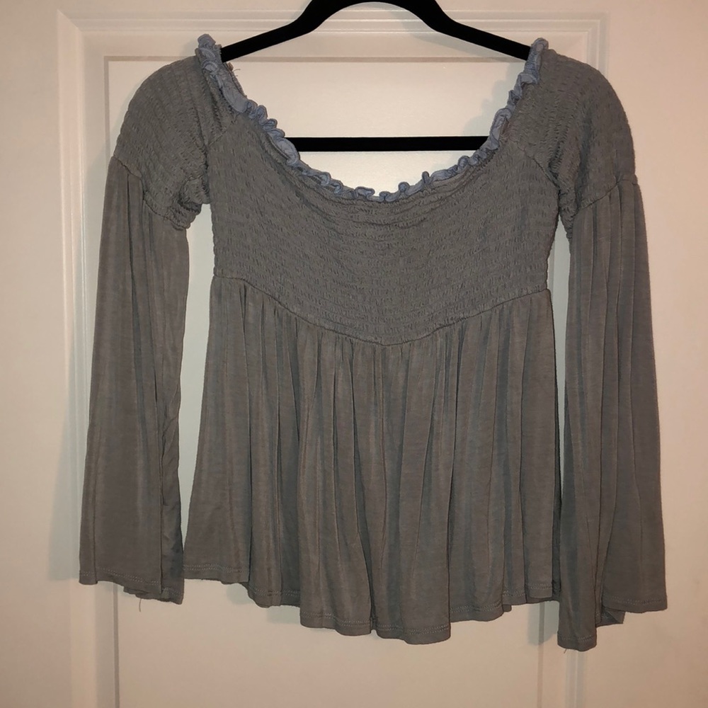 Blue/Grey off the shoulder Long Sleeve